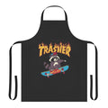 Retro skateboard inspired apron with a bold, graphic raccoon and trash design