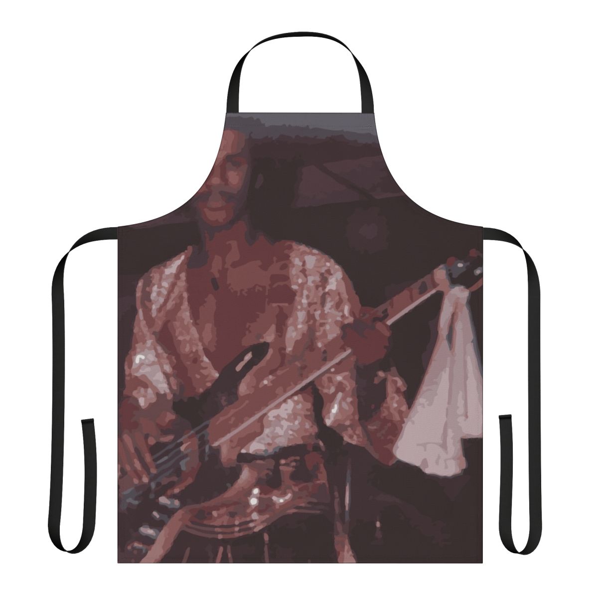 Retro-style slave apron featuring the image of a vintage funk bass player