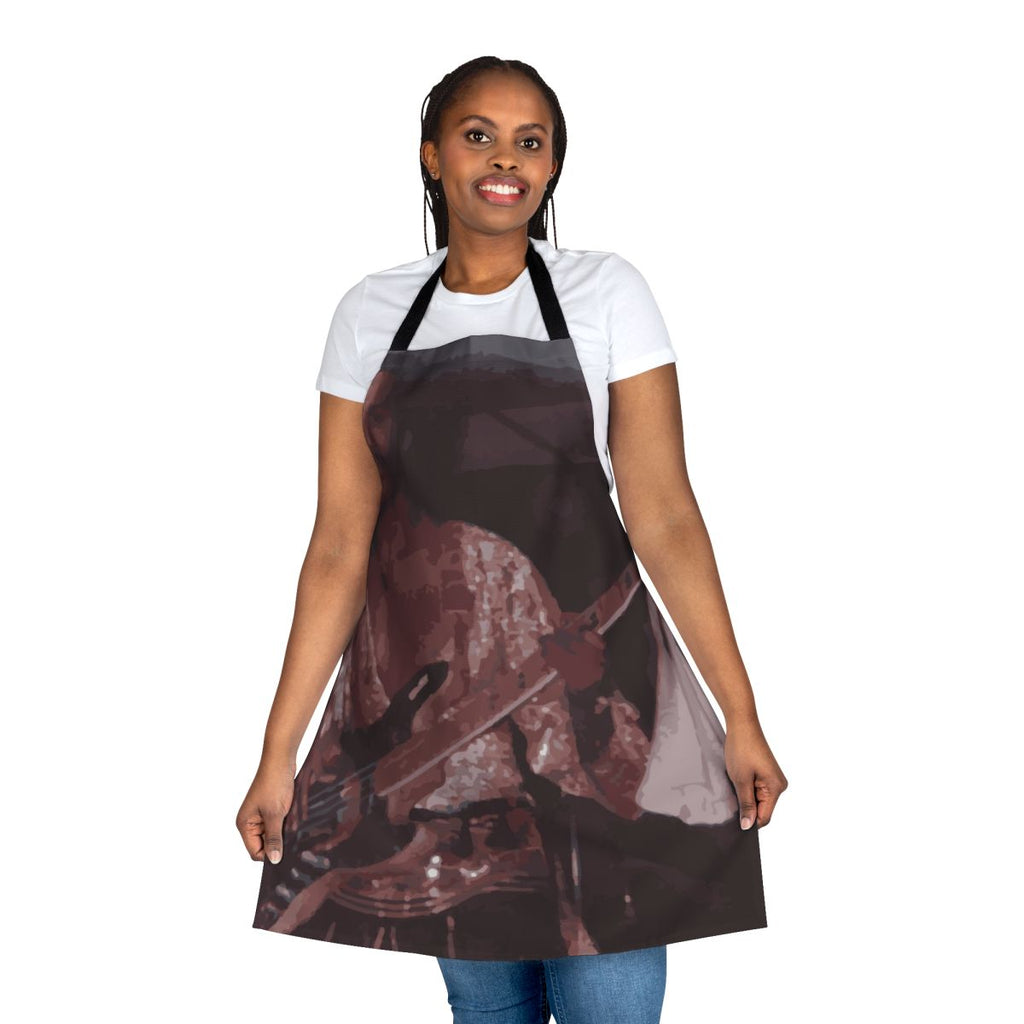 Retro-style slave apron featuring the image of a vintage funk bass player