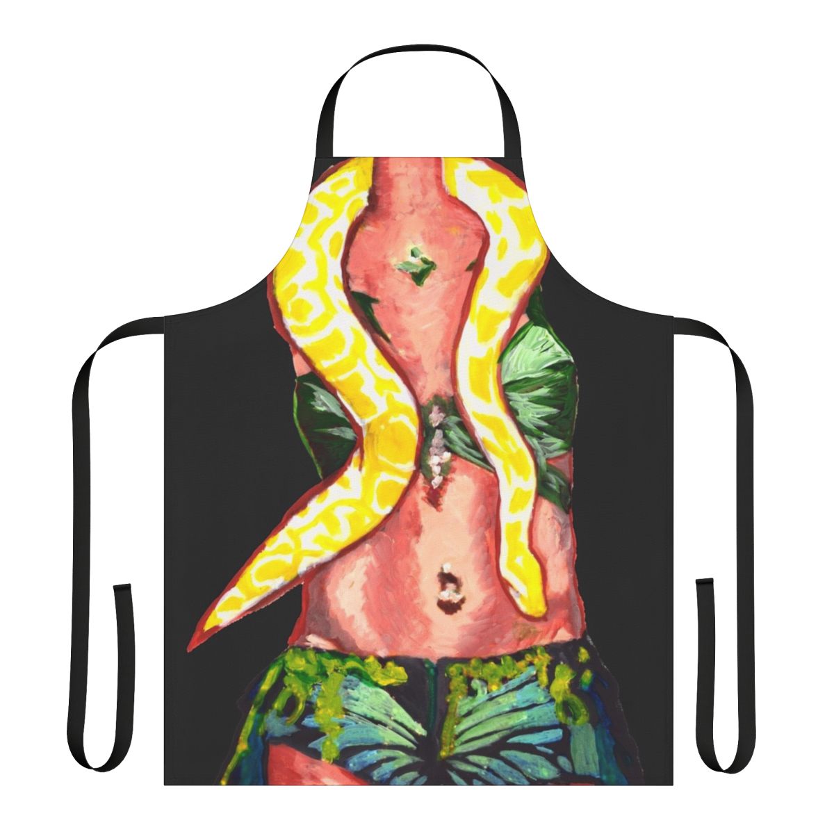 Retro snake-themed apron with pop art design, perfect for 90s pop culture fans