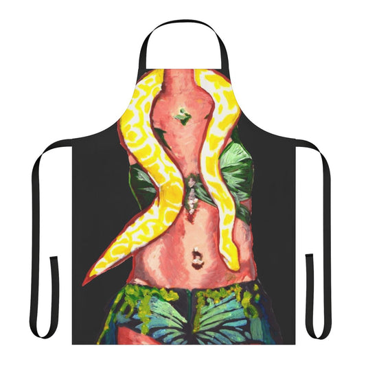 Retro snake-themed apron with pop art design, perfect for 90s pop culture fans
