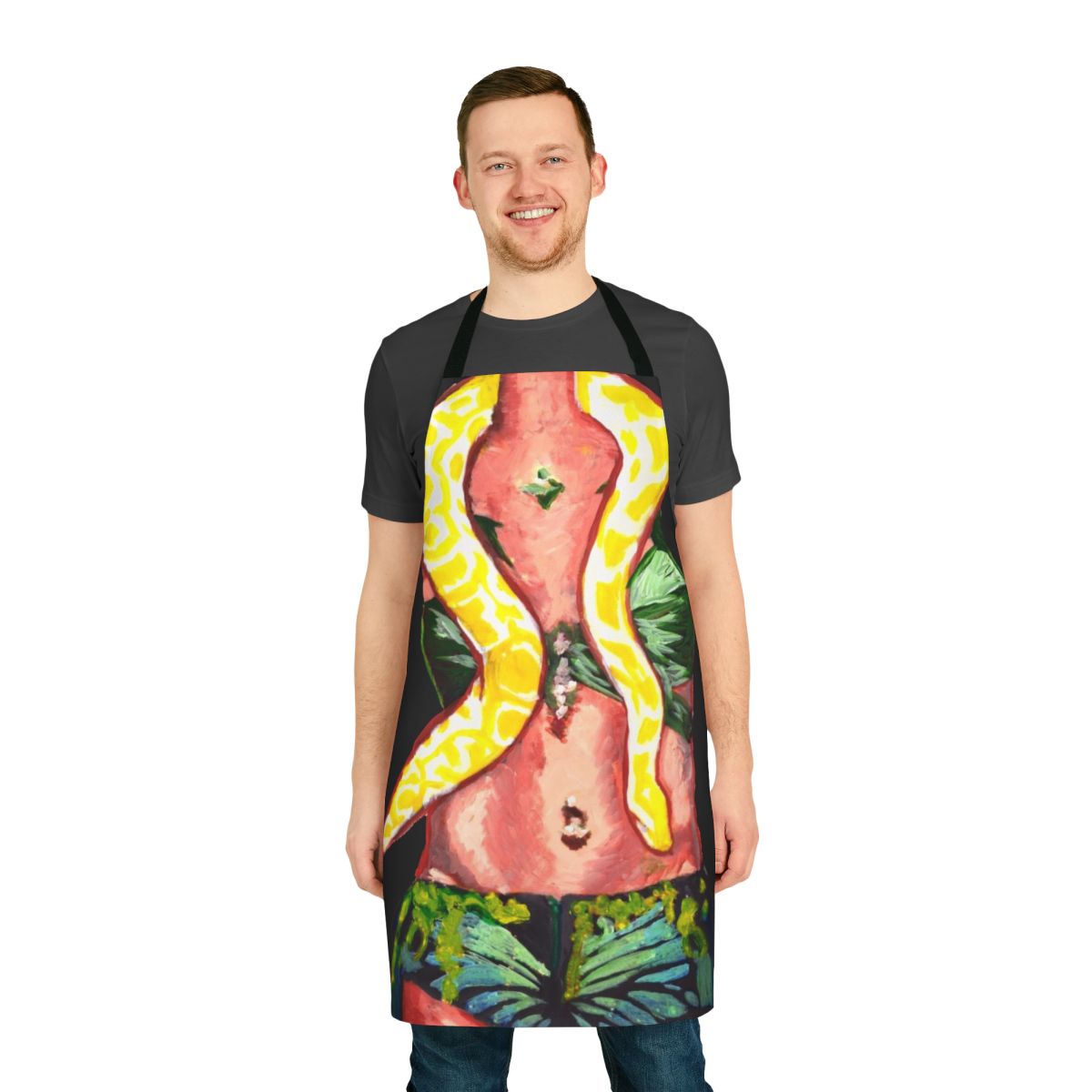 Retro snake-themed apron with pop art design, perfect for 90s pop culture fans