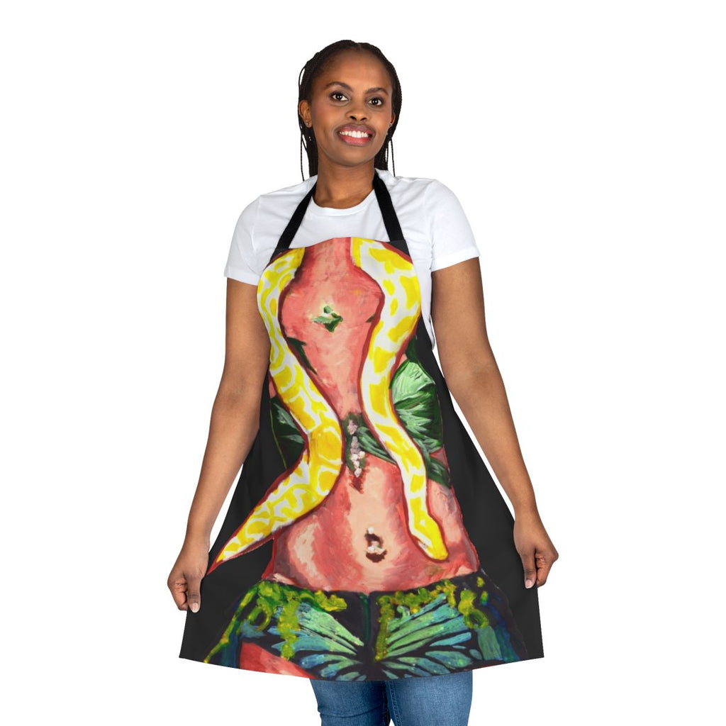 Retro snake-themed apron with pop art design, perfect for 90s pop culture fans