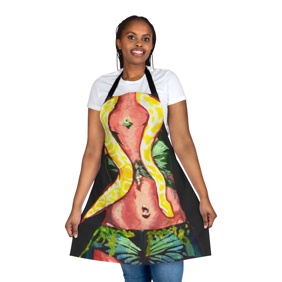 Retro snake-themed apron with pop art design, perfect for 90s pop culture fans