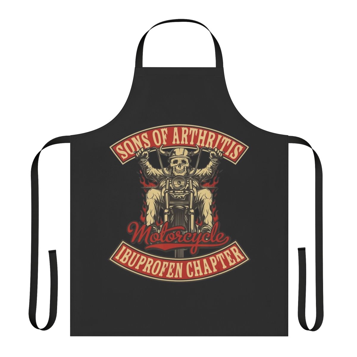 Vintage style ibuprofen biker apron with motorcycle and gearhead design