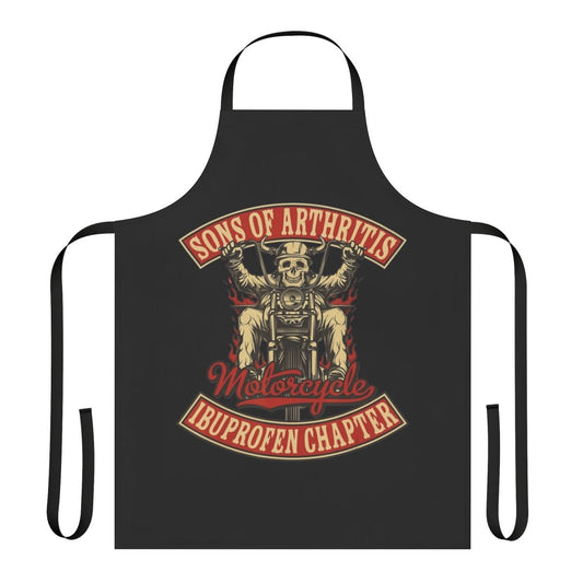 Vintage style ibuprofen biker apron with motorcycle and gearhead design