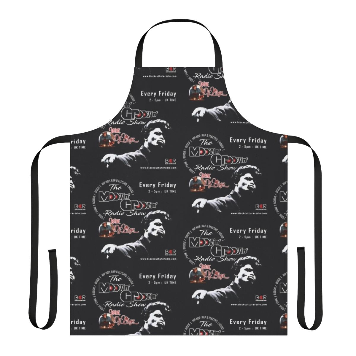 Retro soul and funk inspired apron featuring the Moovin Groovin Radio Show Pt 2 design