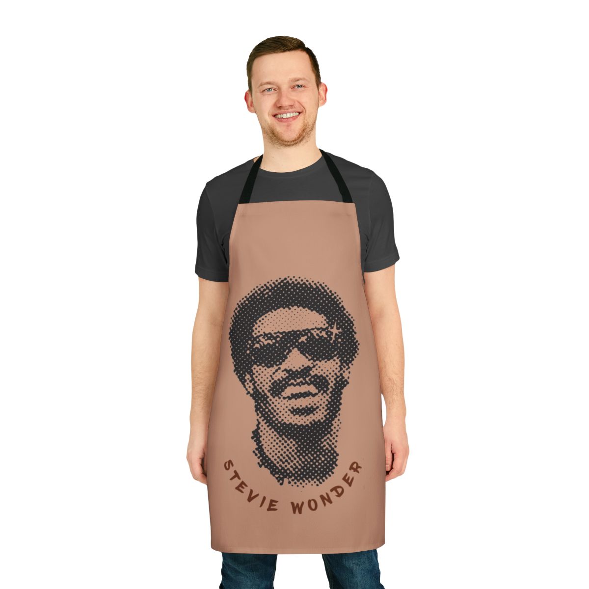 Vibrant apron featuring a pop art-style portrait of Stevie Wonder