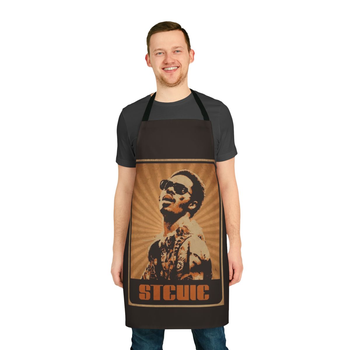 Retro soul music inspired apron featuring the image of Stevie Wonder