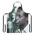 Retro-style cooking apron featuring a vintage soul music album cover design