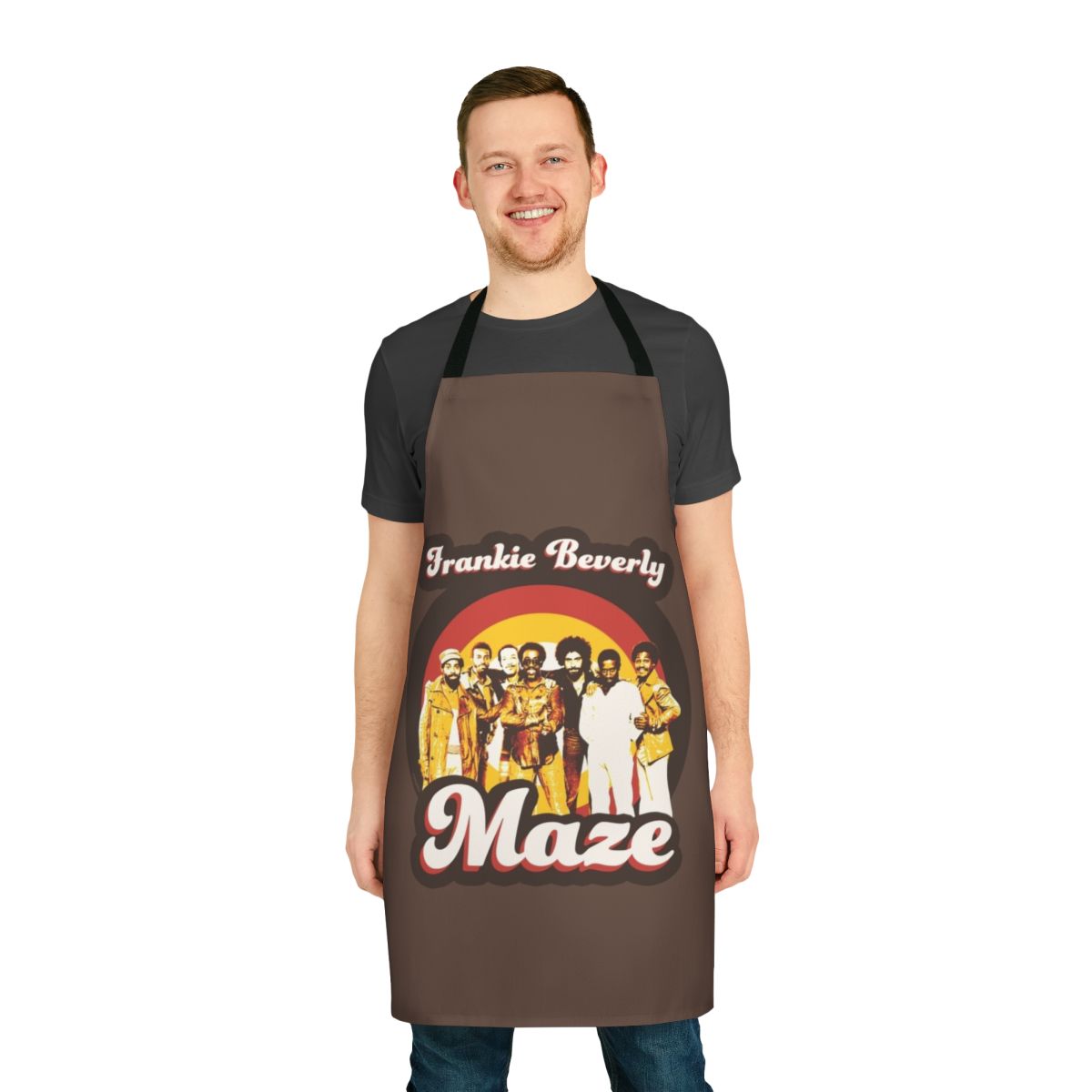 Retro-style apron featuring the iconic Frankie Beverly and Maze 70s soul and funk music
