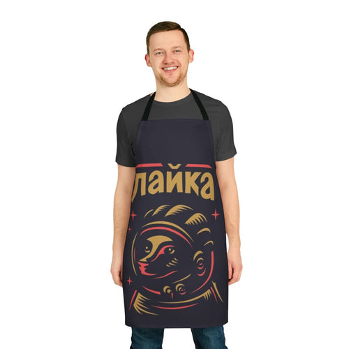 A vintage-style apron featuring the famous Soviet space dog Laika.