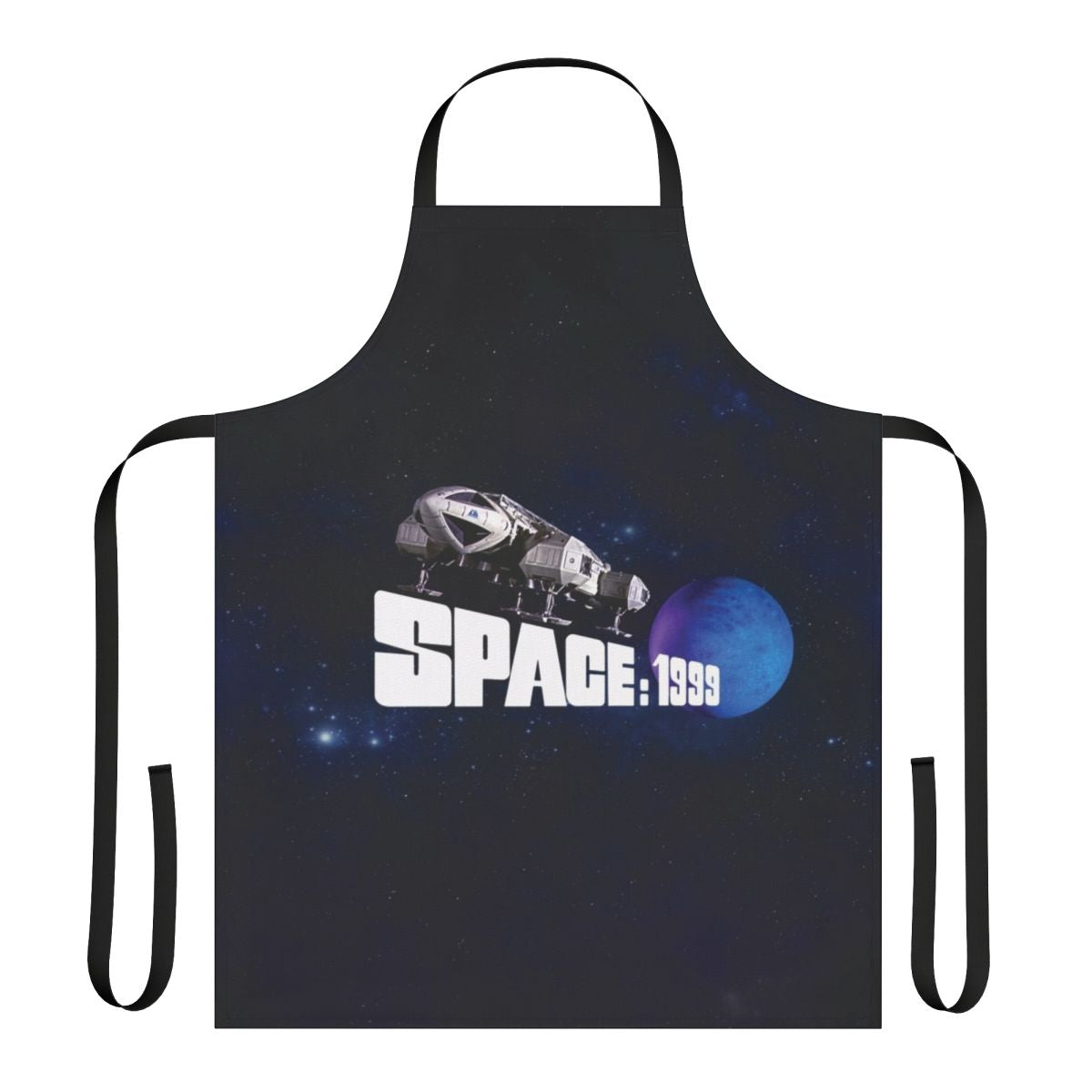 Retro-style apron featuring the iconic Eagle logo and blue planet from the science fiction TV series Space 1999 and Cosmos 1999