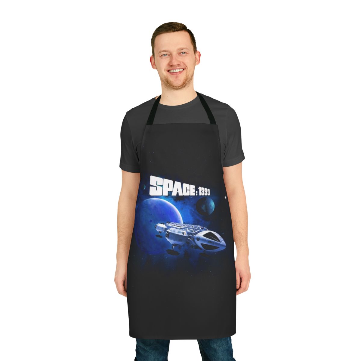 Stylish and durable apron featuring the iconic Eagle Model 1 spacecraft from the classic sci-fi TV series Space: 1999.