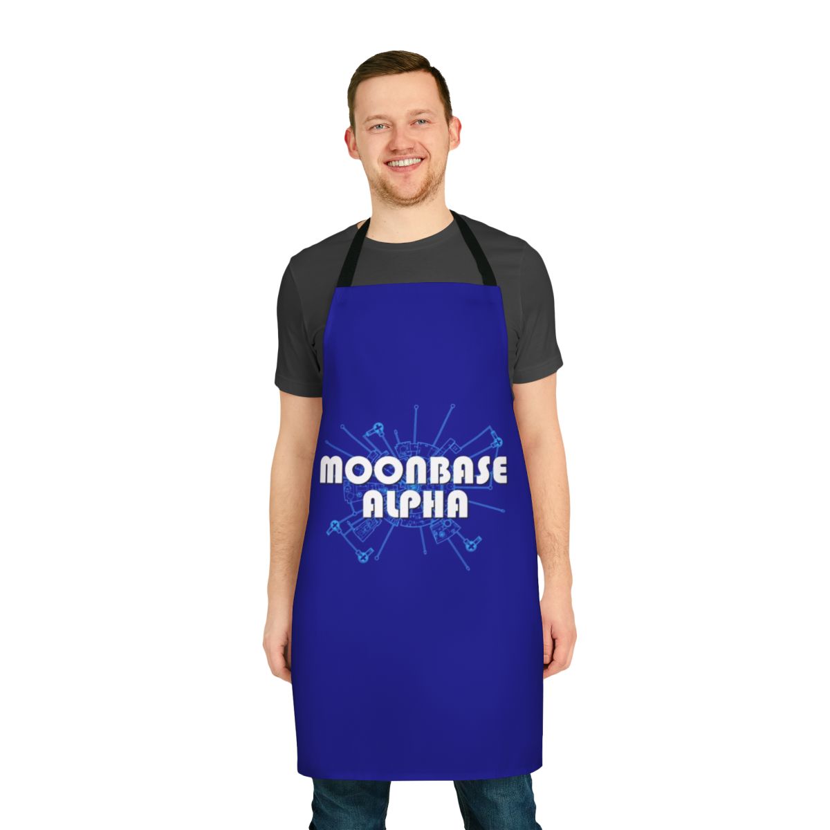 Retro-style apron featuring a diagram of the Moonbase Alpha from the 1970s TV series Space: 1999