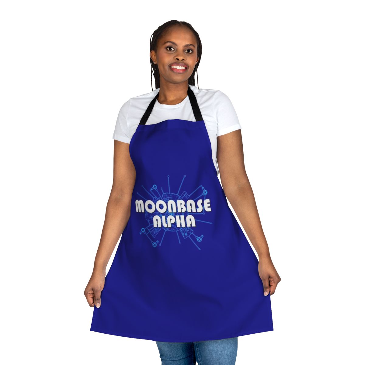 Retro-style apron featuring a diagram of the Moonbase Alpha from the 1970s TV series Space: 1999