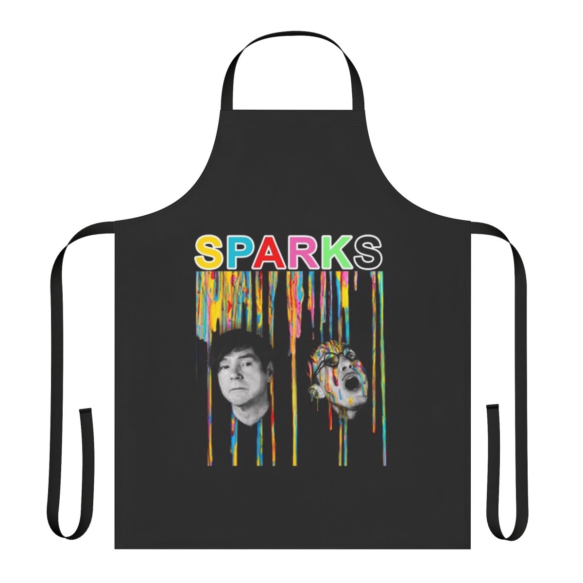 Retro-styled apron featuring the Sparks band logo and a humorous design