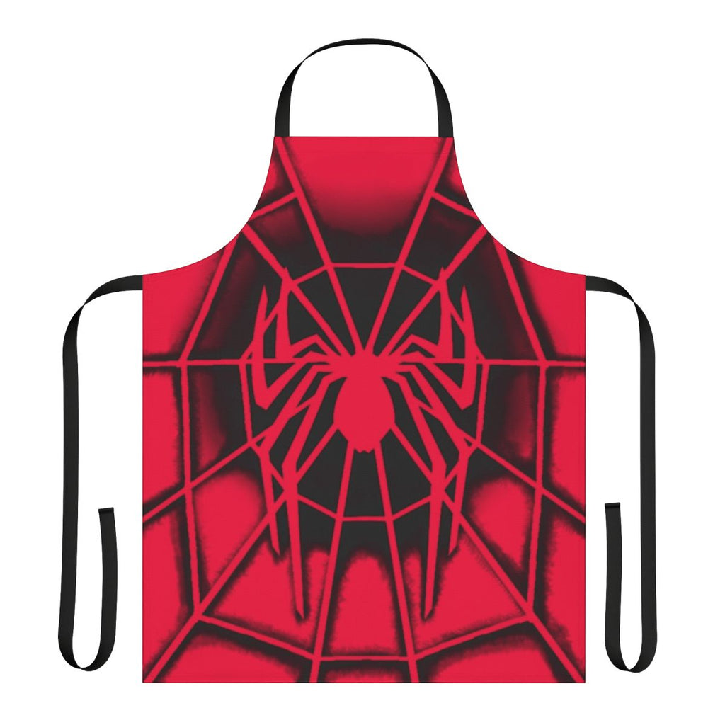 Retro spider costume inspired apron in the style of the 2002 Spider-Man movie