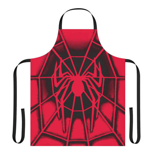Retro spider costume inspired apron in the style of the 2002 Spider-Man movie
