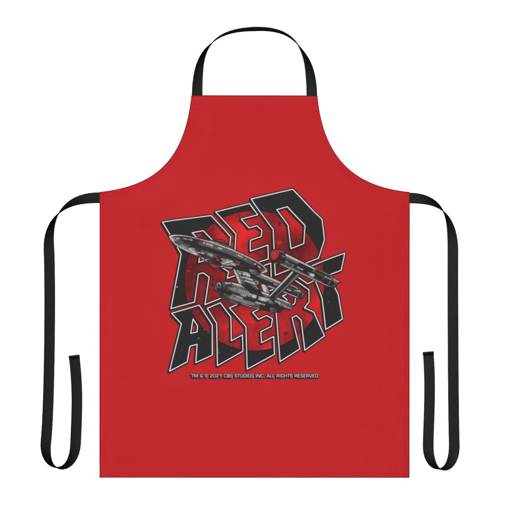 Retro Star Trek Red Alert Inspired Apron with USS Enterprise, Kirk, and Spock