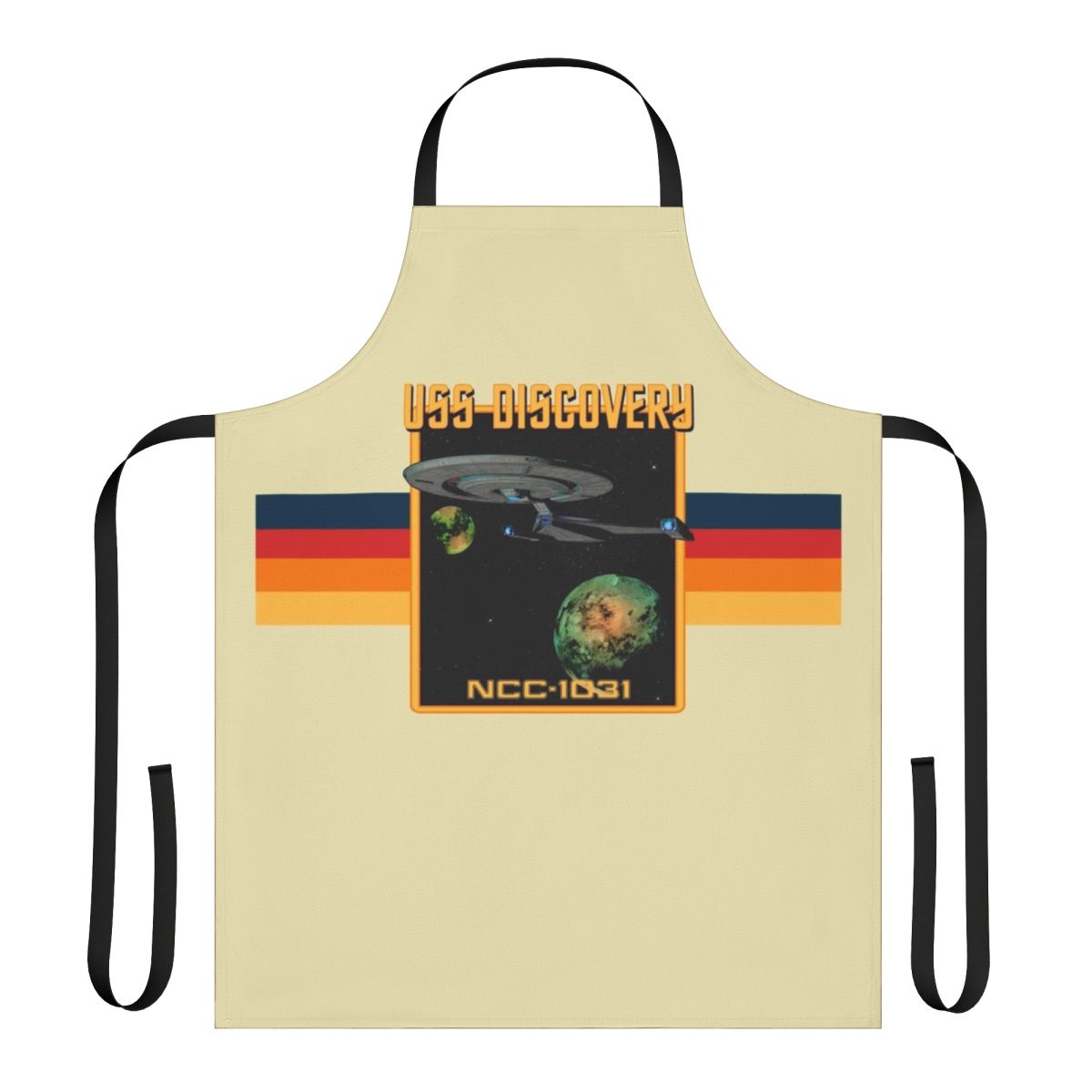 Retro-styled apron featuring the USS Discovery from the Star Trek franchise
