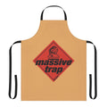 A retro-style apron featuring a blue trap graphic, inspired by Star Wars and 90s music