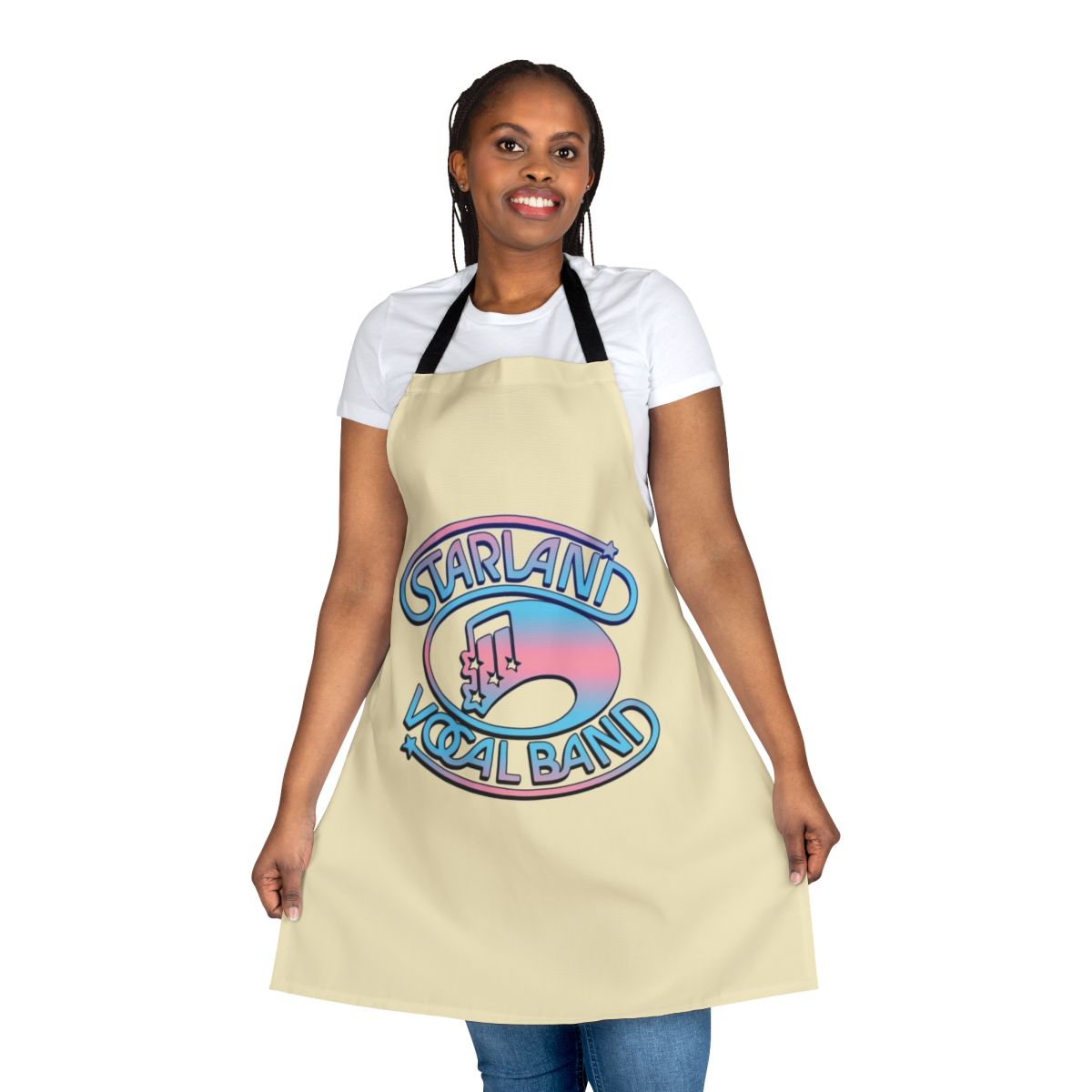 Starland Vocal Band inspired retro apron with 1970s pop music graphics