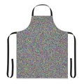 Retro static noise apron with a glitchy, vintage technology inspired design featuring primary colors and white noise effects.