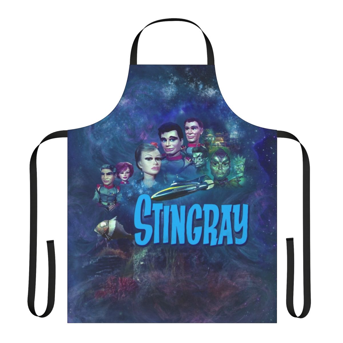 Retro stingray-patterned apron, inspired by the classic Gerry and Sylvia Anderson TV series