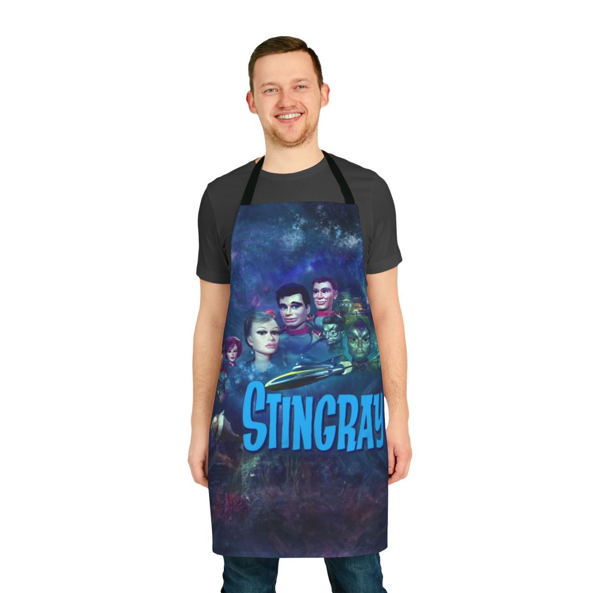 Retro stingray-patterned apron, inspired by the classic Gerry and Sylvia Anderson TV series
