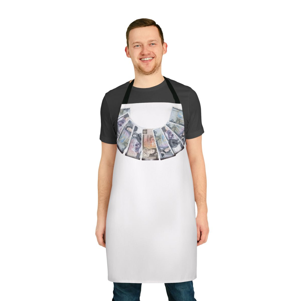 Retro-style apron featuring the iconic Stone Roses logo and Ian Brown's likeness
