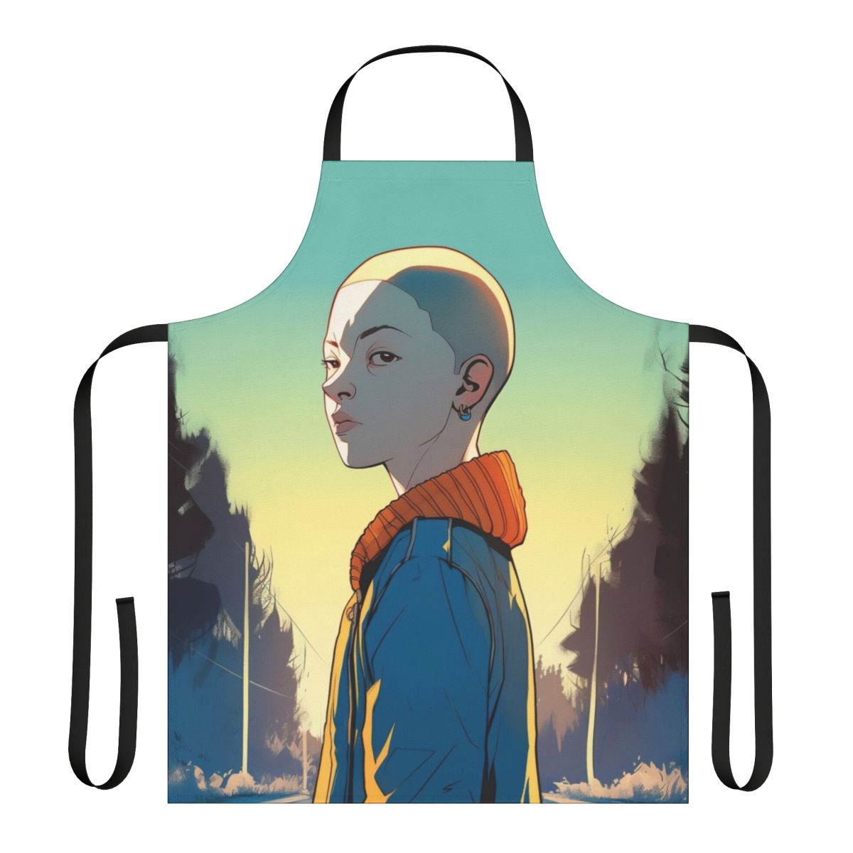 Retro-style apron featuring a graphic design of Eleven from the TV series Stranger Things