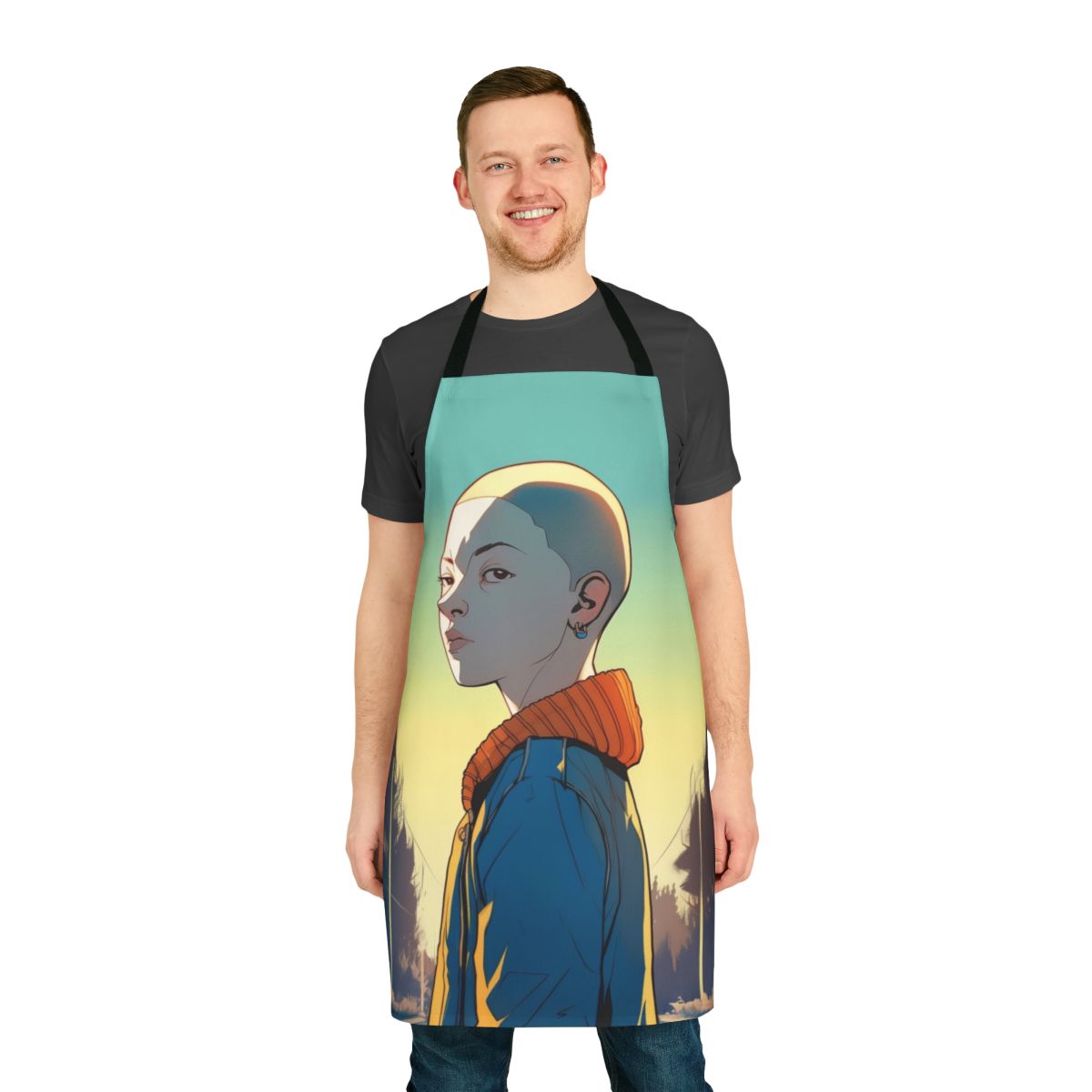 Retro-style apron featuring a graphic design of Eleven from the TV series Stranger Things