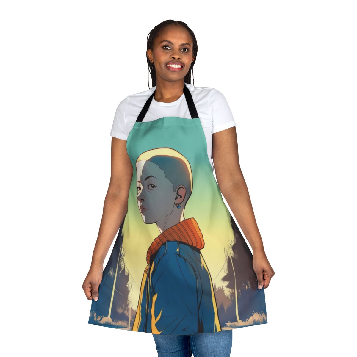 Retro-style apron featuring a graphic design of Eleven from the TV series Stranger Things