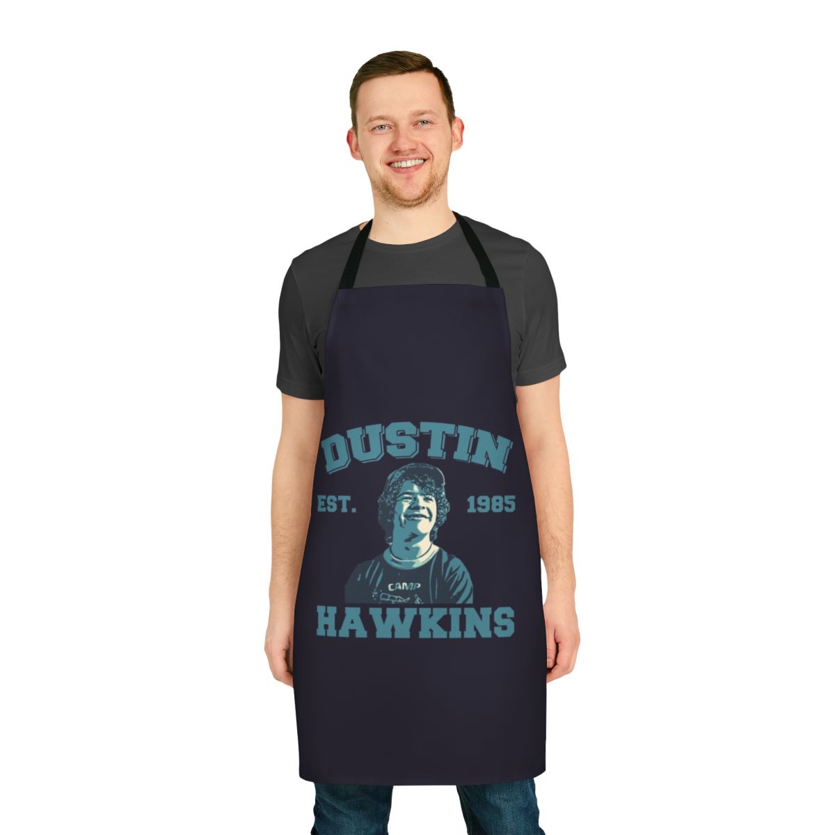 Retro-style apron featuring Dustin Henderson from the Netflix series Stranger Things