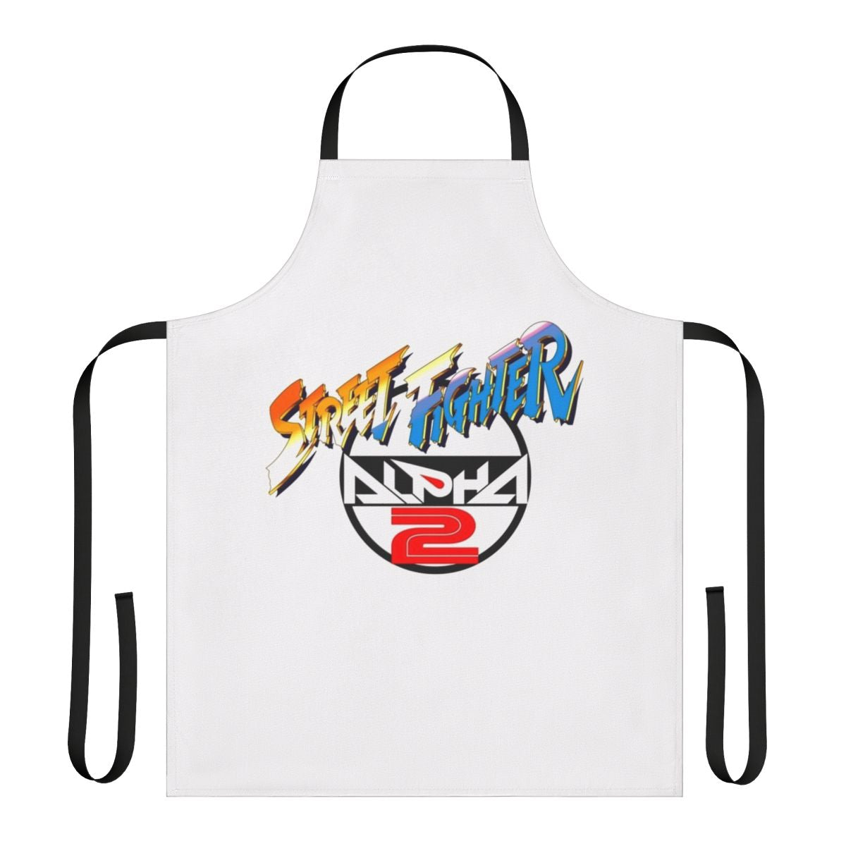 Retro-style apron featuring the iconic Street Fighter logo and characters