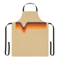 Vintage-inspired 1970s-style apron with chevron striped pattern in brown, orange, and yellow