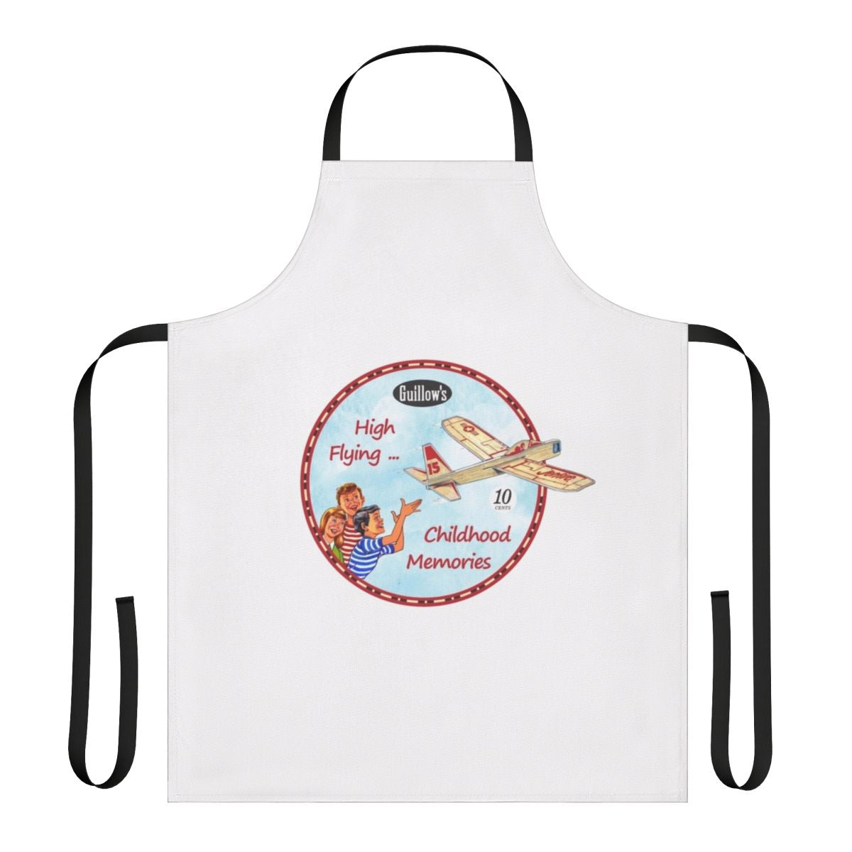 Retro-style apron featuring a balsa wood model airplane design