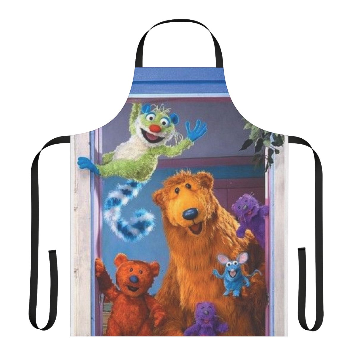 Whimsical retro-style apron featuring the beloved characters from the 90s kids show "Bear in the Big Blue House"