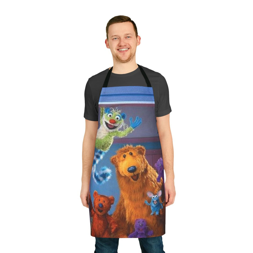 Whimsical retro-style apron featuring the beloved characters from the 90s kids show "Bear in the Big Blue House"