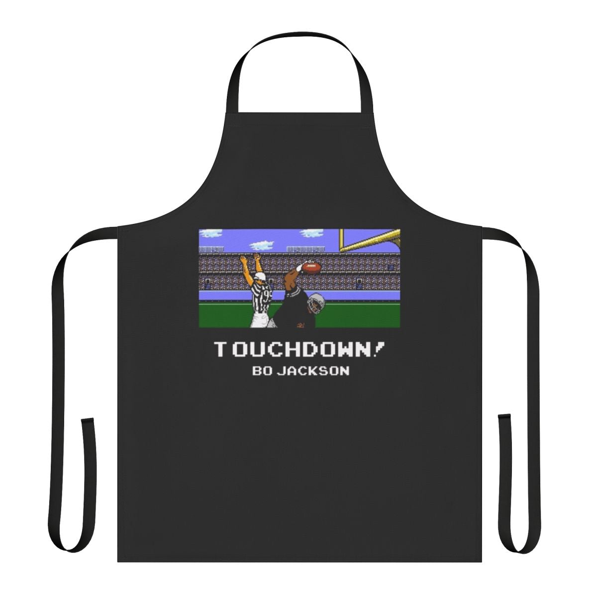 Retro-style apron featuring Bo Jackson touchdown sprite from classic Tecmo Bowl video game