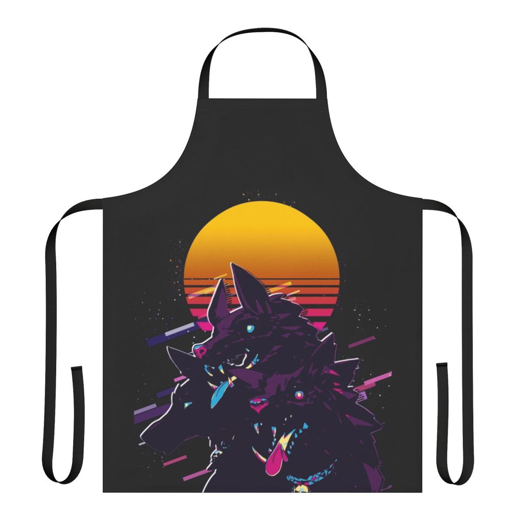 Cerberus, the three-headed hound of Hades, featured in a retro-inspired apron design.