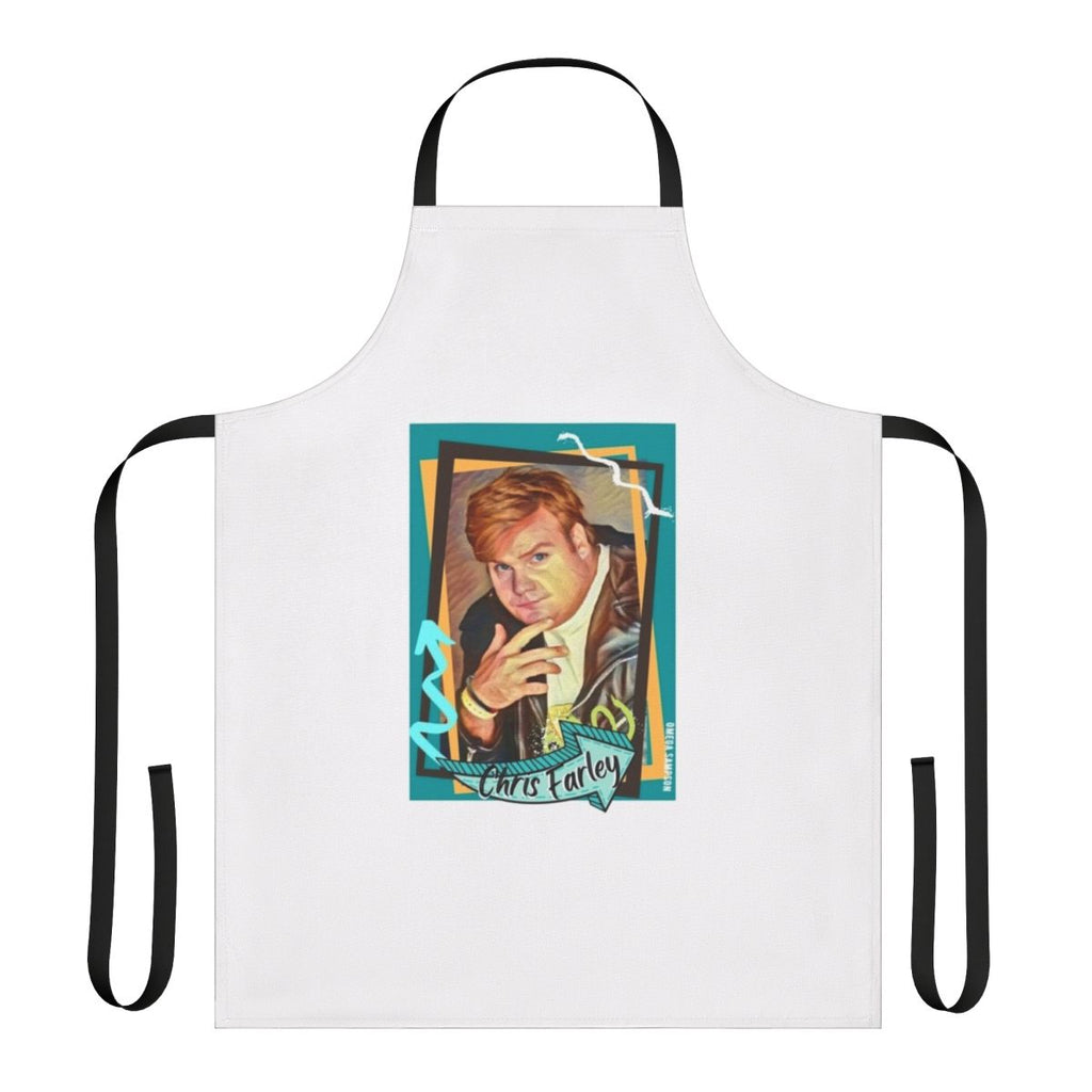 Retro-style apron featuring a portrait of comedian Chris Farley
