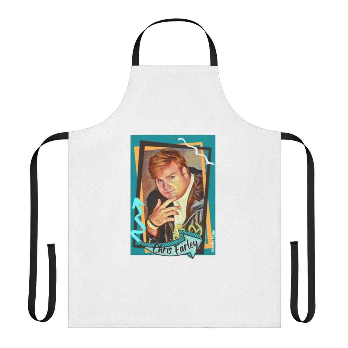 Retro-style apron featuring a portrait of comedian Chris Farley