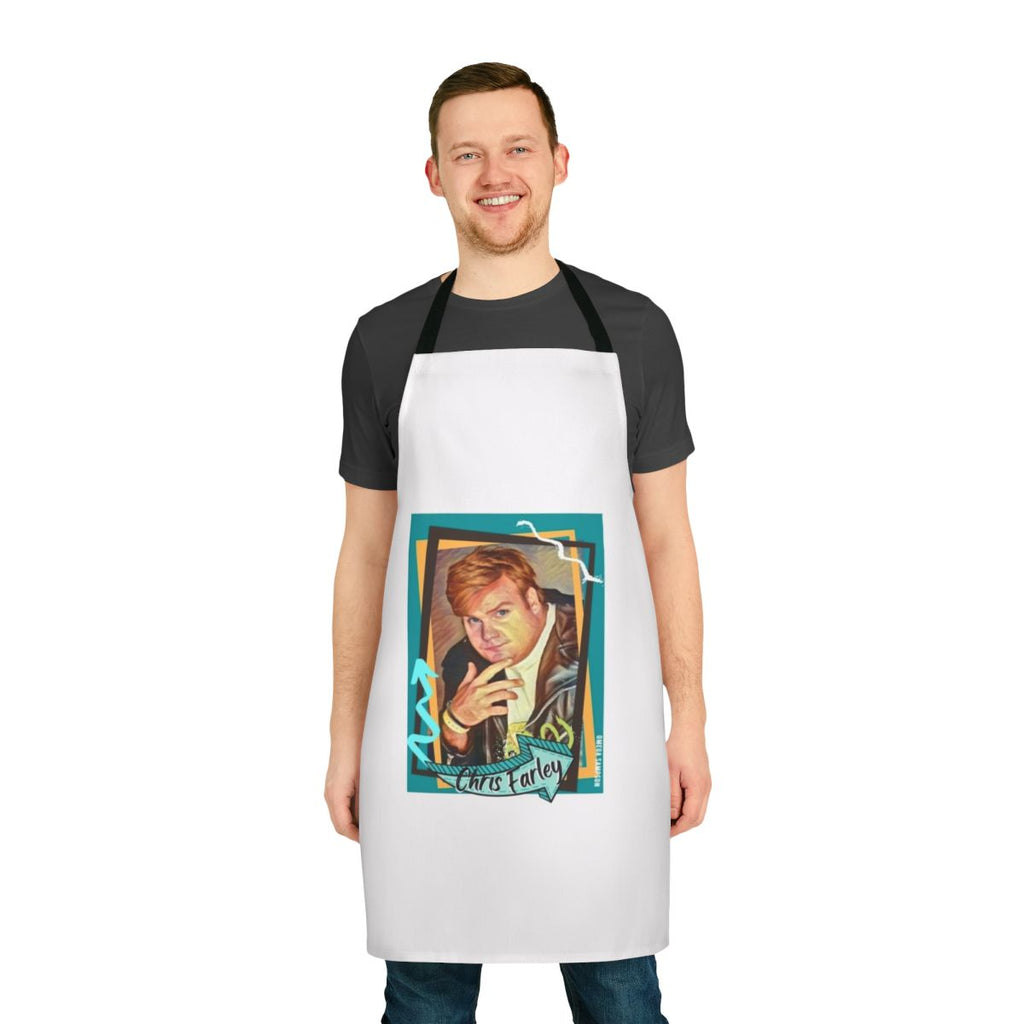 Retro-style apron featuring a portrait of comedian Chris Farley