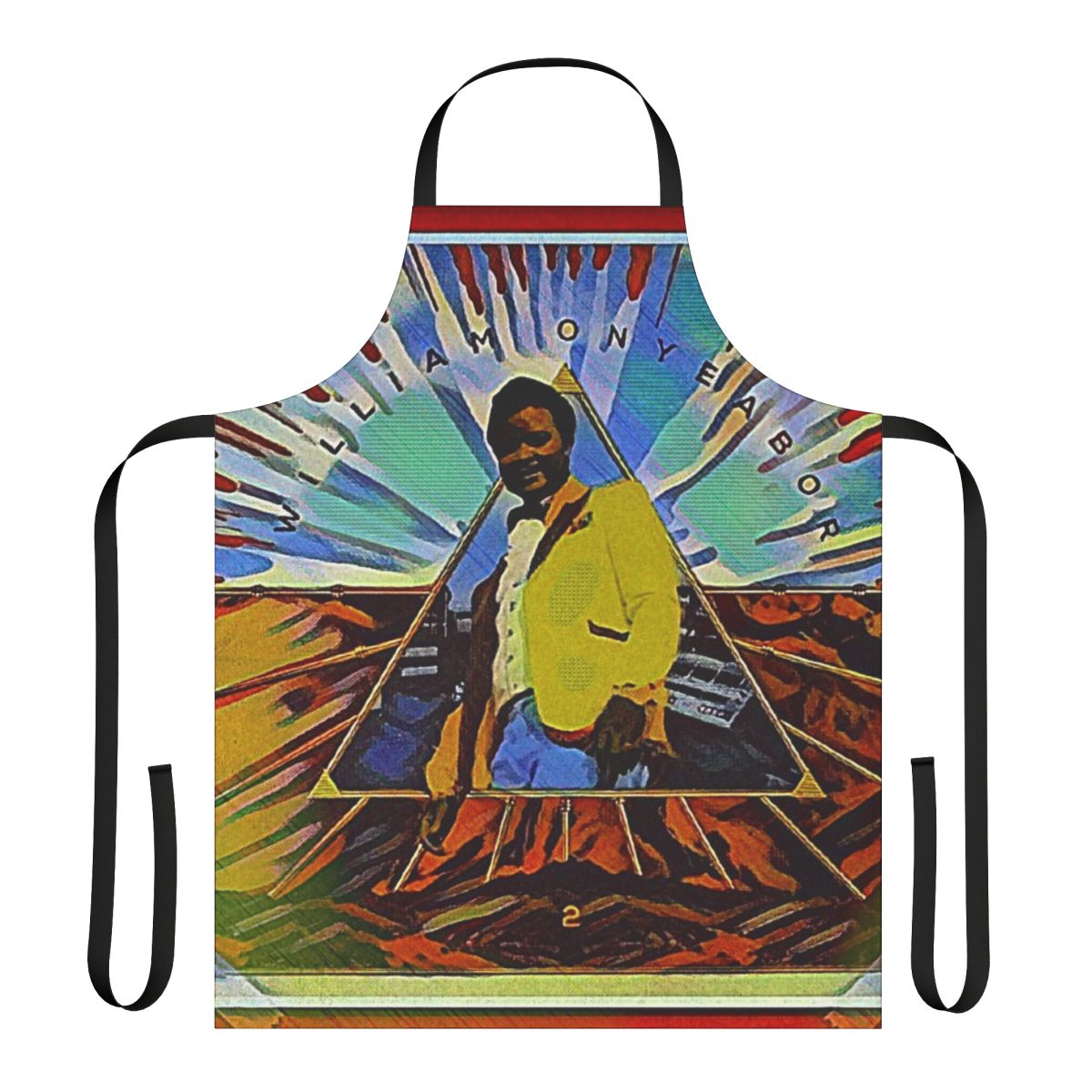Retro-style apron with 'Explode' text and colorful, vintage-inspired music graphics