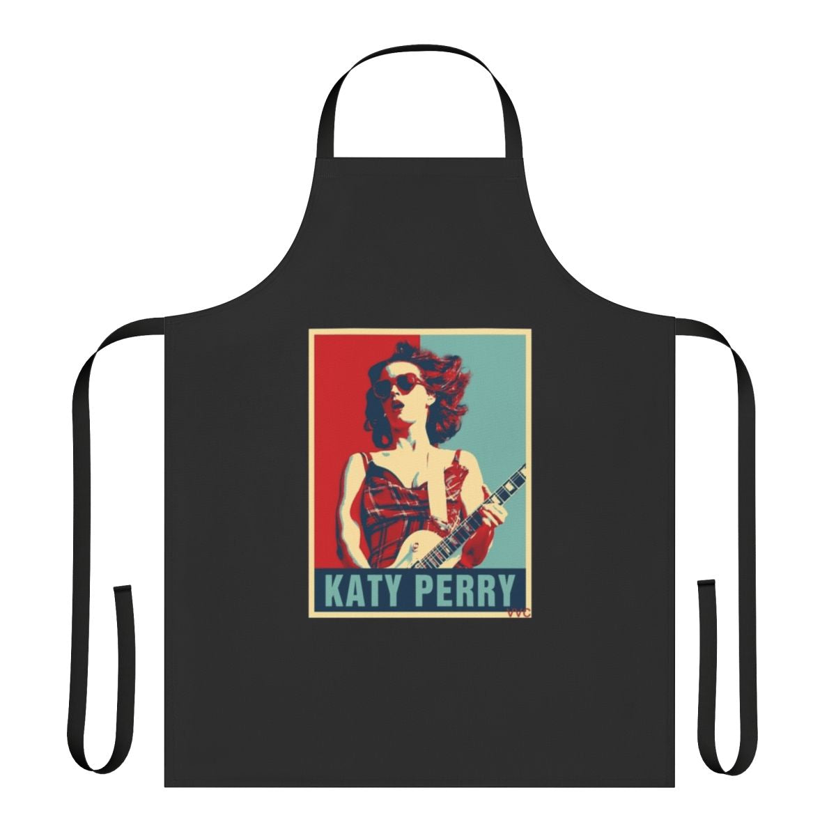 A retro-style apron featuring a pop art design inspired by Katy Perry's music and style.