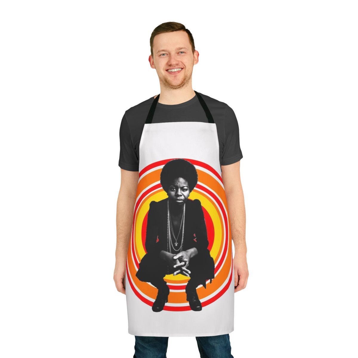 Retro-style apron featuring the portrait of iconic jazz musician Nina Simone