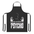 Retro-style black and white apron with Psycho movie imagery and Alfred Hitchcock silhouette