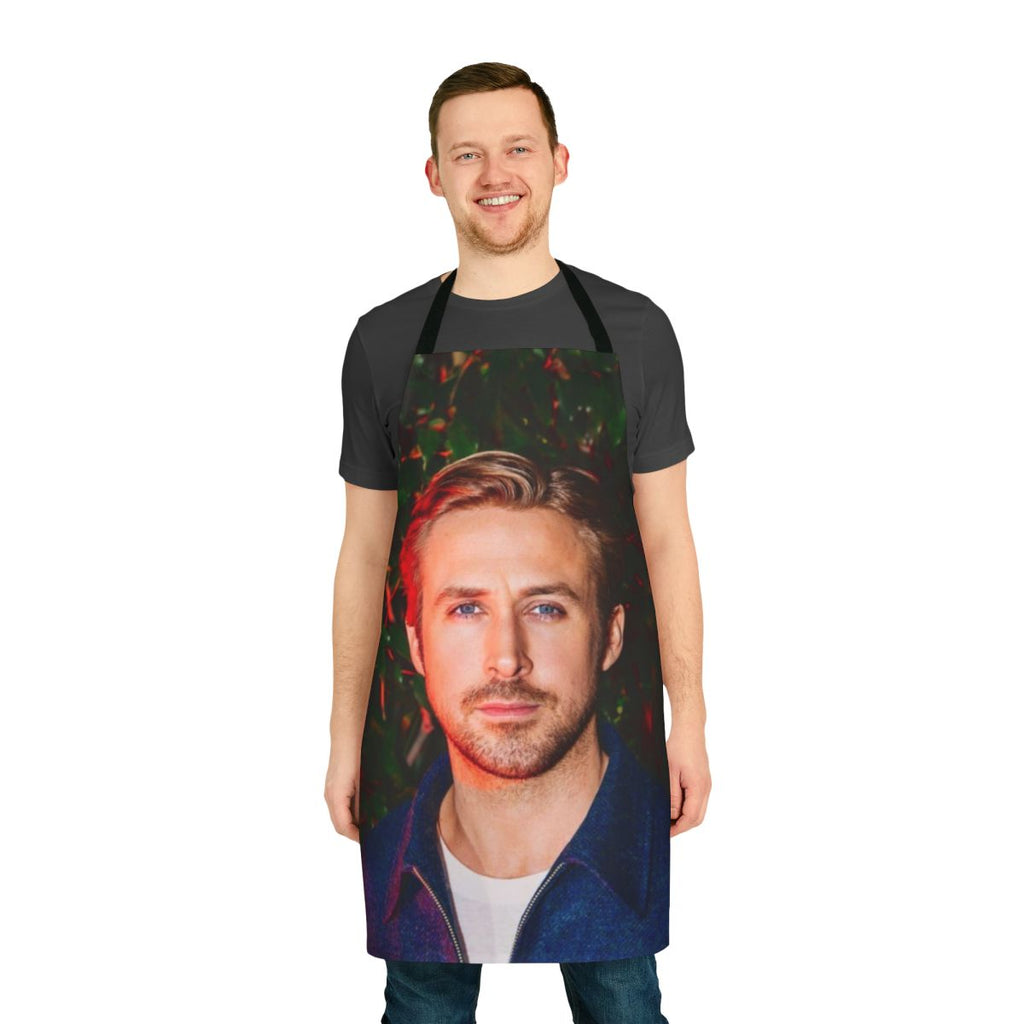 Stylish apron featuring a retro-inspired design inspired by the movies of Ryan Gosling.